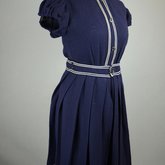 Bathing suit, navy wool with white soutache, 1904, quarter view