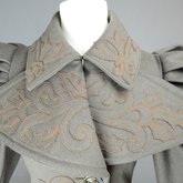 Coat, brown wool with leg-of-mutton sleeves and appliqué, 1894, detail of collar