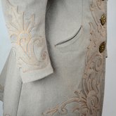 Coat, brown wool with leg-of-mutton sleeves and appliqué, 1894, detail of pocket and cuff