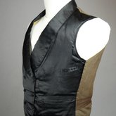 Man’s vest, black silk satin, 1865-1867, quarter view