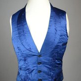 Man’s vest, blue silk embroidered with flowers, 1850-1860, front view
