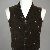 Man’s vest, brown velveteen embroidered with flowers, 1830-1860, front view