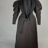 Aesthetic or reform dress in wine red and black ribbed silk and wool, c. 1892, front view