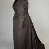 Aesthetic or reform dress in wine red and black ribbed silk and wool, c. 1892, side view