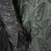 Dress, black leaf-patterned silk over mint green cotton, c. 1898, detail of cuff
