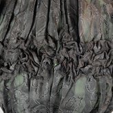 Dress, black leaf-patterned silk over mint green cotton, c. 1898, detail of front