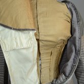 Dress, mauve and cream striped wool with gray velvet, c. 1898, detail of bodice interior 2, unhooked front panel