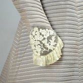 Dress, mauve and cream striped wool with gray velvet, c. 1898, detail of cuff