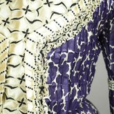 Dress, silk printed with purple, with black and white trim, c. 1904, detail of bodice trim