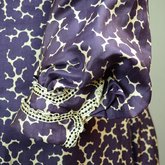 Dress, silk printed with purple, with black and white trim, c. 1904, detail of cuff