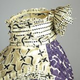 Dress, silk printed with purple, with black and white trim, c.1904, detail of collar