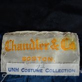 Wedding suit, blue wool with cord-work 1909, detail of label