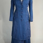 Wedding suit, blue wool with cord-work, 1909, front view