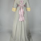Aesthetic /Japonisme dress, Liberty & Co., gray silk crepe with embroidered mauve satin panels, 1906, back view