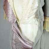 Aesthetic/Japonisme dress, Liberty & Co., gray silk crepe with embroidered mauve satin panels, 1906, detail of bodice interior 2
