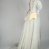 Aesthetic/Japonisme dress, Liberty & Co., gray silk crepe with embroidered mauve satin panels, 1906, side view