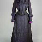 Dress, black silk open weave over purple silk taffeta, c. 1902, front view