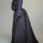 Dress, black silk open weave over purple silk taffeta, c. 1902, side view