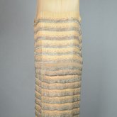 Sheath dress with vest, sleeveless, pale gold and tangerine chiffon with rows of bugle beads, c. 1923, back view