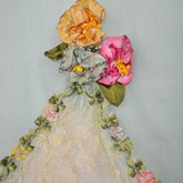 Sheath dress, sleeveless, aqua silk chiffon and lace with silk ribbon flowers, 1925, detail of silk flowers