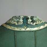 Suit, green wool with braid and velvet, c. 1906, detail of collar