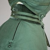 Suit, green wool with braid and velvet, c. 1906, detail of full bodice waistband