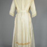 Dress, white silk with embroidery and fringe, 1910s, back view