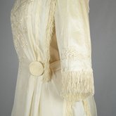Dress, white silk with embroidery and fringe, 1910s, detail of sleeve