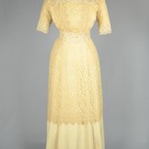 Dress, cream silk faille with ecru embroidered net, c.1910, front view