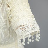 Dress, machine embroidered white muslin with a lace yoke and sleeves, c. 1905-1910, detail of sleeve