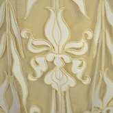 Evening gown, pale yellow faille with Chantilly lace and a bobbinet overlay appliquéd with Art Nouveau lilies, c. 1905, detail of appliqué