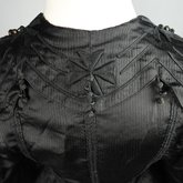 Suit, black ottoman silk trimmed with Maltese crosses and tassels of silk-wrapped beads, 1915-1917, detail of collar
