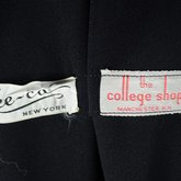 Cocktail dress, sleeveless A-line with black crepe and black chiffon overlay, with a rhinestone collar, 1960s, detail of labels