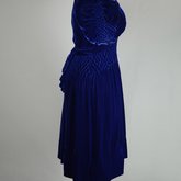 Dress, blue velvet with smocked waist and shoulders, 1938, side view