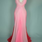 Evening gown, floor-length red and pink ombre chiffon with a train, 1930s, back view