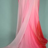 Evening gown, floor-length red and pink ombre chiffon with a train, 1930s, detail of open train
