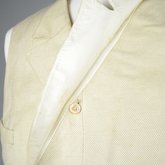Man’s wedding vest, white and cream silk , 1907, detail of lapel button