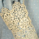 Dress, blue cotton with pouched bodice, tailored skirt, lace yoke, and matching belt, c. 1905, detail of cuff