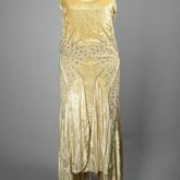 Evening dress, cream panne velvet with rhinestones and embroidery, 1929, front view