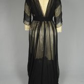 Dress, House of Worth, black silk chiffon and cream silk satin with cream lace, 1910-1915, back view