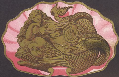 Invitation to the 1883 Rex Carnival Ball, New Orleans, La. Mermaid with harp lies on a dragon.
