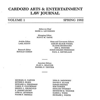 Cardozo Arts & Entertainment Law Journal – Volume 1, Spring 1982