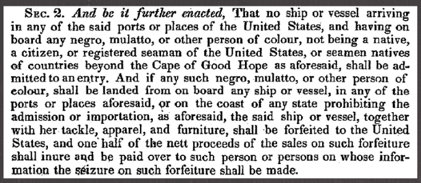 1803 Feb 28. An Act to prevent the importation of certain persons into certain states, where, by the laws thereof, their admission is prohibited.