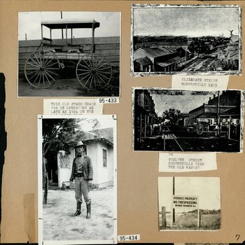 Page 13, Stagecoach, Elizabeth St. in Brownsville, Self portrait of Peavey, King Ranch entrance