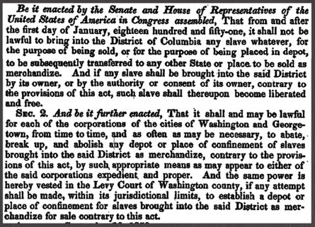 1850 Sep 20. An Act to suppress the Slave Trade in the District of Columbia.