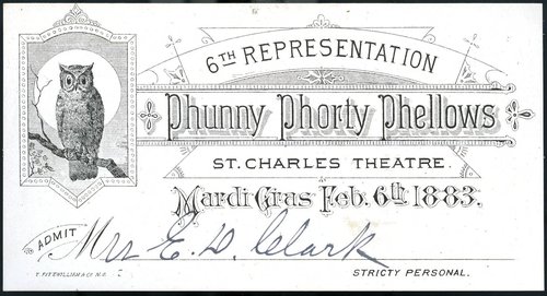 Ticket to Phunny Phorty Phellows 6th Representation, 1883