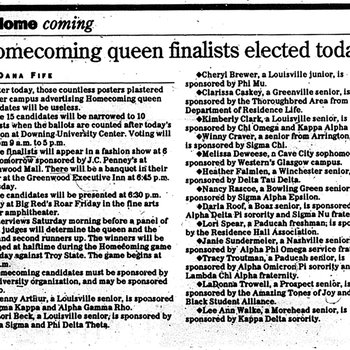 Homecoming Queen Finalists Elected Today