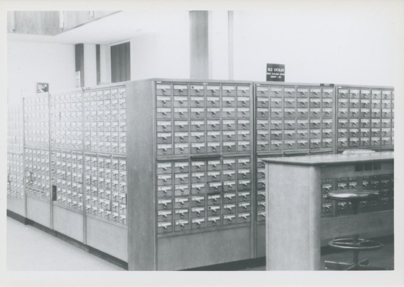 Catalog cabinet in library.