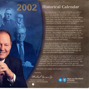 2002 Blue Cross and Blue Shield of Florida Historical Calendar