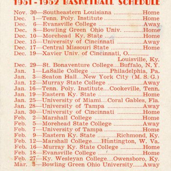 Western Hilltoppers 1951-1952 Basketball Schedule